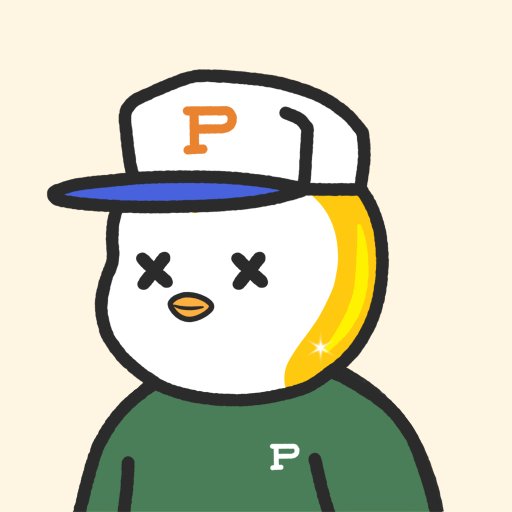 A simple cartoon illustration of a white duck-like character with X eyes, wearing a white 'P' cap and a green shirt.