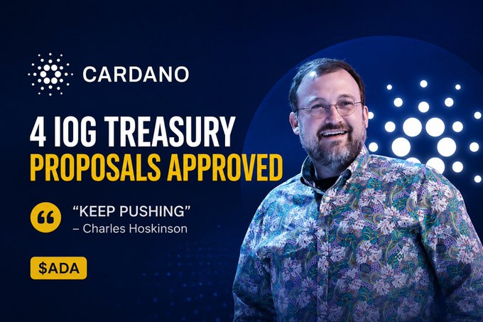 ICO 4 IOG Treasury Proposals Approved, featuring a man with glasses and a floral shirt, smiling at the camera against a blue background.