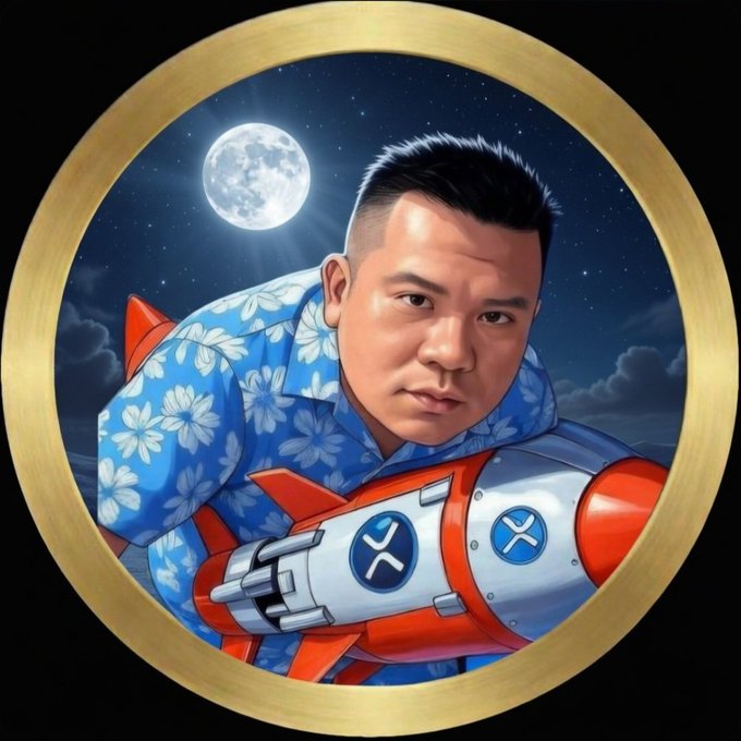 "DO YOU PLAN TO BUY MORE XRP BEFORE IT HIT $2.00? A. Yes B. No C. Maybe D. Just did #XRP #RLUSD #XRPETF". The image features a man wearing a blue Hawaiian shirt and holding an orange rocket ship, with the caption asking if he plans to buy more XRP before it hits $2.00.