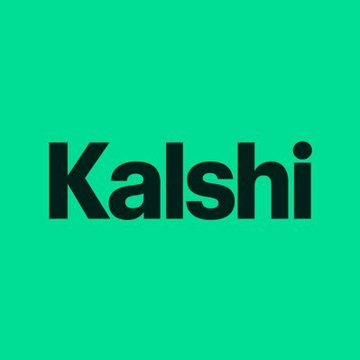 The image features the word "Kalshi" in bold black text on a bright green background, serving as a clean, minimalistic logo. It directly relates to the post's announcement of Kalshi as a leading prediction market, rising alongside competitor Polymarket in capturing crypto trading flow.