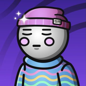 This image features a stylized character with a pink beanie that has "SR" on it, representing @SpaceRidersXYZ, who is likely the "Rider" mentioned in the accompanying post. The character's simple, almost blank expression and vibrant attire suggest a unique persona, possibly embodying the "Vision" that every rider needs.