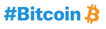 A simple graphic showing the hashtag '#Bitcoin' in blue text next to the orange Bitcoin symbol ₿.