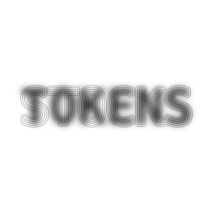 A metallic silver wireframe-style text graphic spelling 'STOCKS' centered on a white background.
