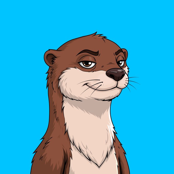 A cartoon-style illustration of an otter with brown fur and a light-colored chest and face, set against a bright blue background.