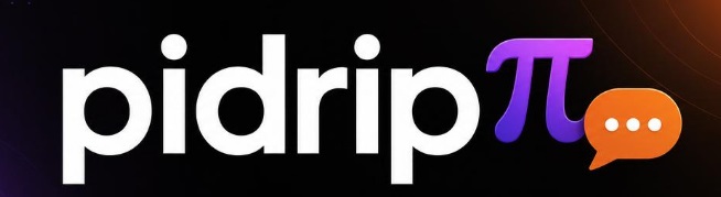 A logo reading 'pidripπ' in white and purple text, accompanied by an orange speech bubble icon containing three dots, set against a dark background.