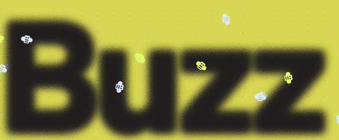 The image displays the word "Buzz" in large, bold black letters against a bright yellow background, with small dollar signs scattered throughout. It serves as a visual header for the post, highlighting Buzz—Jack Dorsey's new communication platform—as it promotes the integration of Hermes agents directly within the app.
