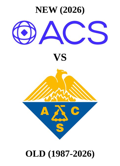 A comparison graphic showing the 'NEW (2026)' ACS logo in purple above 'OLD (1987-2026)' logo featuring a golden eagle and blue triangle with 'ACS' text, separated by 'vs'.