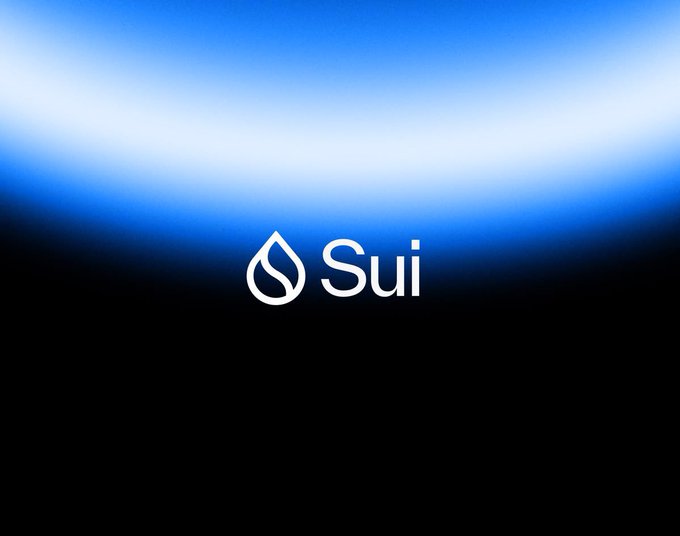 The Sui cryptocurrency logo displayed against a blue and black gradient background.