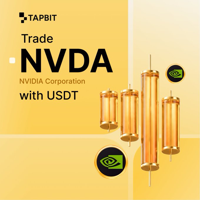 An advertisement shows the text 'TAPBIT Trade NVDA NVIDIA Corporation with USDT' alongside green Nvidia logos and golden cylindrical graphics.