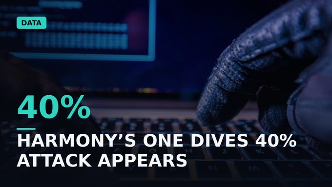 A dark, dramatic graphic showing a gloved hand typing on a keyboard with text reading '40% HARMONY'S ONE DIVES 40% ATTACK APPEARS' and a 'DATA' label.