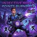 Cover art for 'INFECTIVE NINJA POINTS OF BURNBACK' showing a blue-armored ninja character with glowing weapons in a purple sci-fi setting.
