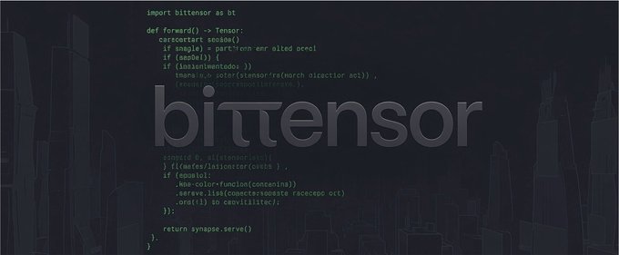 The image displays the "bittensor" logo with code snippets showing imports and a `forward()` function in Bittensor, a decentralized machine learning network. The accompanying post discusses systems theory (Newton, Boltzmann, Prigogine, Wiener, Holling) to frame an empirical analysis of the $TAO Bittensor ecosystem, using the code imagery to represent the technical/architectural foundation of the network being analyzed.