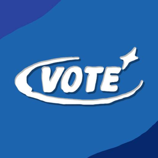 The image features a blue background with white text that reads "vote" written in capital letters, accompanied by a star above it. The text is positioned at the top of the image, while the star is located towards the bottom right corner. The overall layout suggests that this image could be used as part of an advertisement or promotional material for a political campaign or event related to voting and elections.