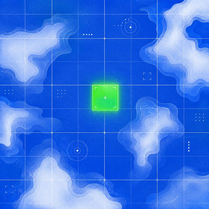 A stylized blue map with cloud-like terrain features and grid lines shows a glowing green highlighted square at its center, marked with a crosshair target symbol, alongside various navigational UI elements like brackets, arrows, and dotted patterns.

The image visually echoes the post's "explore the map, find your trading home" theme, with the illuminated green marker suggesting Biconomy as the user's discovered destination or chosen platform amid the broader crypto/Web3 landscape.