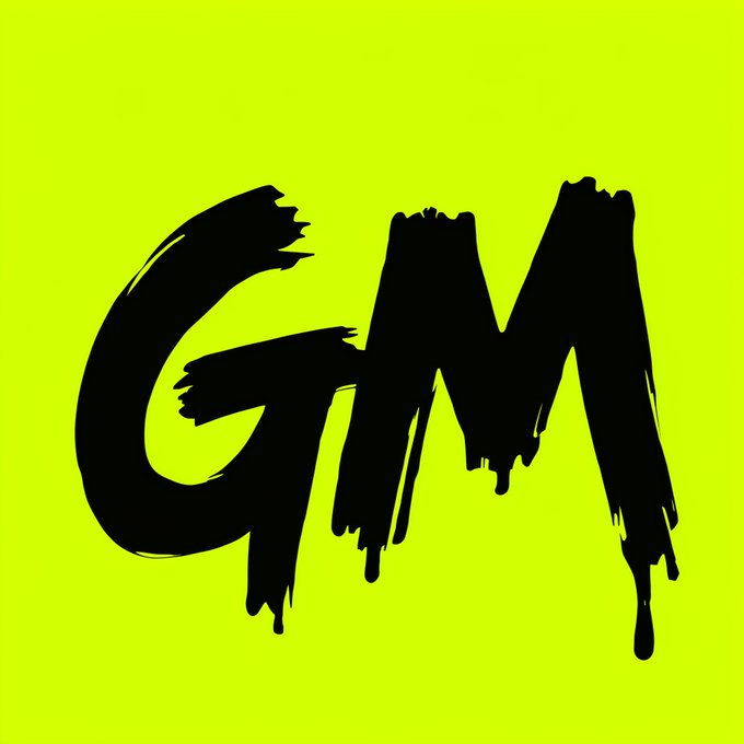 The letters 'GM' are rendered in black, dripping brushstrokes against a bright lime-green background.