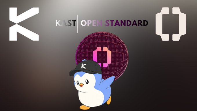 A blue cartoon penguin mascot wearing a black cap with the 'K' logo appears below text reading 'KAST | OPEN STANDARD'.