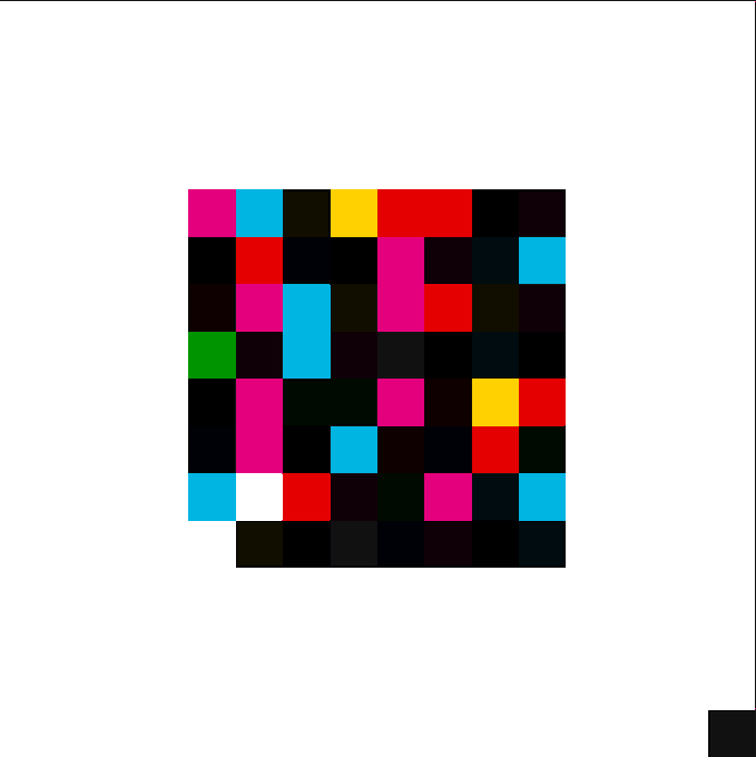 A small pixelated graphic composed of colorful squares in black, pink, cyan, red, yellow, and green on a white background.