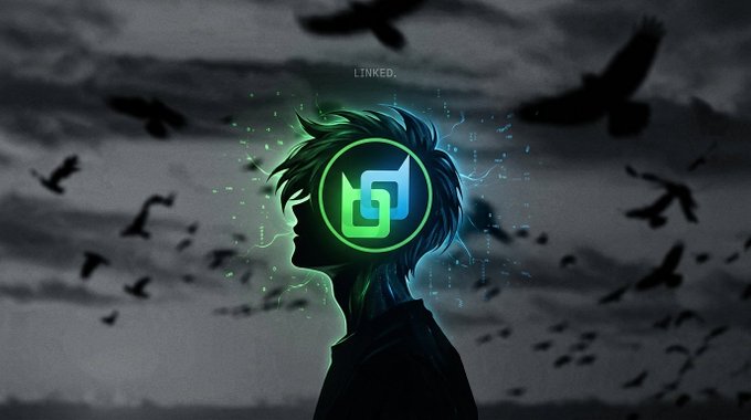 An artistic illustration of a silhouetted figure with glowing green and blue hair, featuring a LinkedIn 'in' logo where the face would be, surrounded by flying crows against a dark cloudy sky.