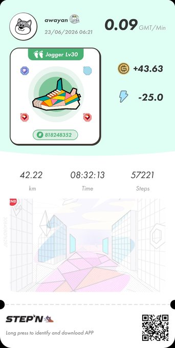 The image shows a fitness-related app that tracks steps taken during a run or walk using a pedometer. The screen of the app displays some data, including the number of steps taken, distance covered, and pace (distance per minute). There is also a picture of a pair of sneakers on the screen, indicating that the user may be planning to go for a run in these shoes. Additionally, there are two other smaller icons located at the top center of the app's screen, which could potentially provide further information or instructions related to the fitness activity.