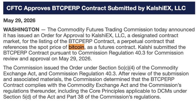 The image shows an email from the Securities and Exchange Commission (SEC) that has been edited for clarity, with the text "The Commodity Futures Trading Commission Approves BtcExchange Perpetual Contracts" replaced by a more readable version of the same text. The email also contains a link to a webpage about Bitcoin trading regulations.