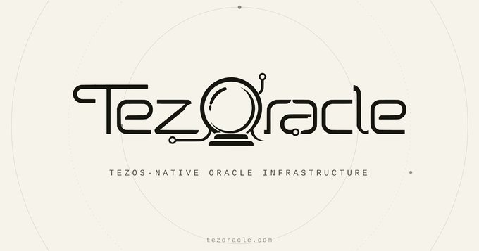 The TezOracle logo, featuring stylized text with a crystal ball replacing the 'O', advertising 'TEZOS-NATIVE ORACLE INFRASTRUCTURE' at tezoracle.com.