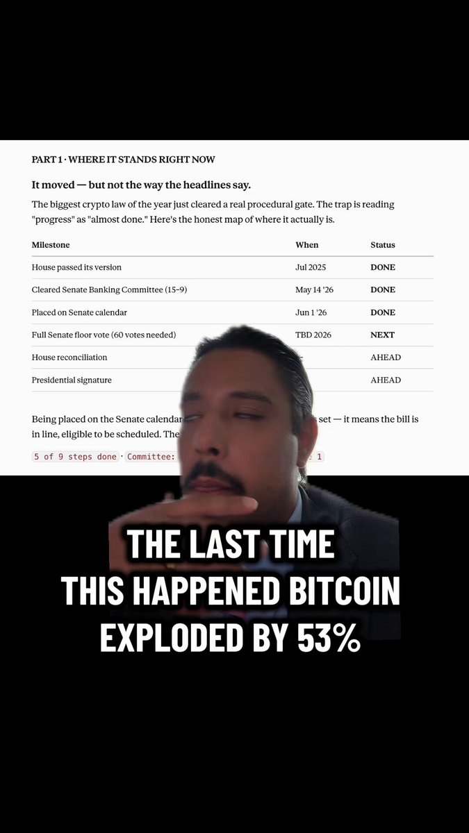 In the image, there's a man wearing a suit with his head resting on his hand while looking at something out of frame or not visible clearly. The text overlaying this scene reads "The Last Time This Happened Bitcoin Exploded By 53%". This seems to be an advertisement for some sort of cryptocurrency that claims to have experienced significant growth in value and asks viewers if they've recently lost a large portion of their investments, suggesting the possibility that a Bitcoin exchange may have crashed or lost a substantial amount of money.
