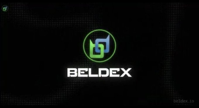 A logo for 'BELDEX' cryptocurrency is displayed in neon green and blue against a dark background, with the website 'beldex.io' in the bottom right corner.
