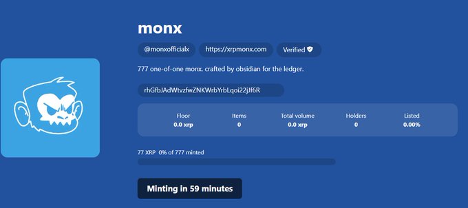The image shows a blue banner with white text that reads "Monx". Below the banner, there are two tabs - one for a social media account called "Monx" and another for a cryptocurrency called "XRP". The image also includes a small cartoon of a monkey holding a wallet, which is related to the post about Monx.