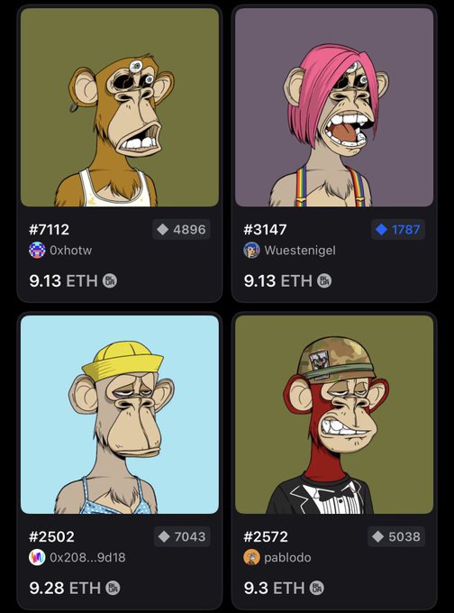 The image shows four cartoon monkey characters with different hairstyles, each wearing a hat or top hat, standing next to each other against a green background. The caption of the image reads "We need one more to start the big bang prophecy @BoredApeYC". This suggests that there is still one more character needed for the post to be complete and accurate in its description.