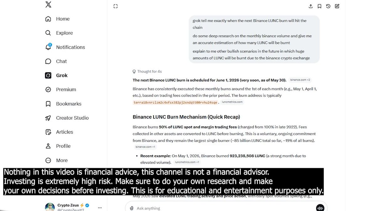 A screenshot of a computer screen displaying a message that reads, "In this video is financial advice, this channel is not a financial consultant. You have choices before you decide." This message appears below an open webpage with information about crypto currency exchanges. The website contains multiple tabs and sections, providing details on the crypto market, investment strategies, and other related topics.