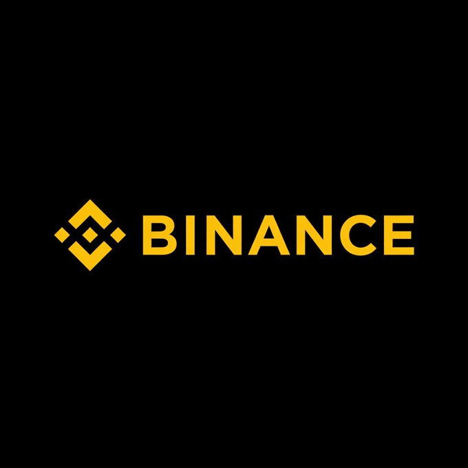 The Binance logo featuring yellow text and geometric symbol on a black background.