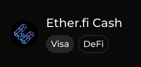 A black graphic displaying the 'Ether.fi Cash' logo alongside labels for 'Visa' and 'DeFi'.