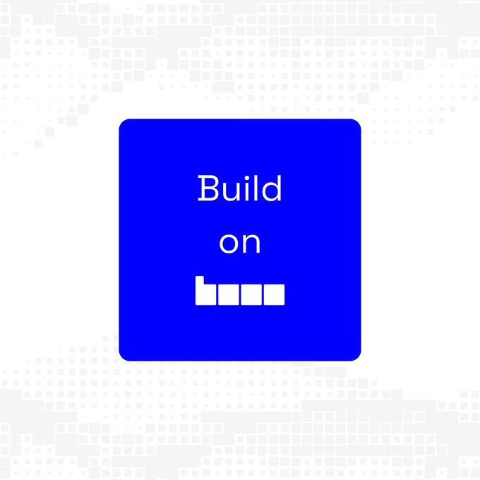 The image features a blue square with white text that reads "Build on", surrounded by small squares of varying sizes, creating an abstract background. The image also includes a caption below the square stating "Bull markets attract attention Strong ecosystems attract builders".