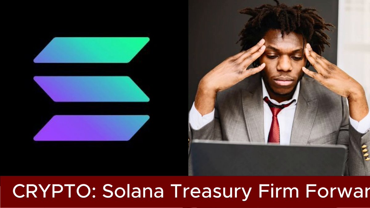 In the image, there is a man wearing a suit with a tie and looking at his laptop while sitting in front of the text "CRPT! Solana Treasury Firm Forward Industries Moves $32M SOL to Coinbase Forward Industries has deposited 545,872 $SOL worth about $31.9 million to Coinbase Prime after a month of inactivity". This man is a professional who appears to be involved with Bitcoin and cryptocurrency technology, as evidenced by his workspace setting up the Solana Treasury Firm Forward Industries Moving funds to Coinbase forward industries account.