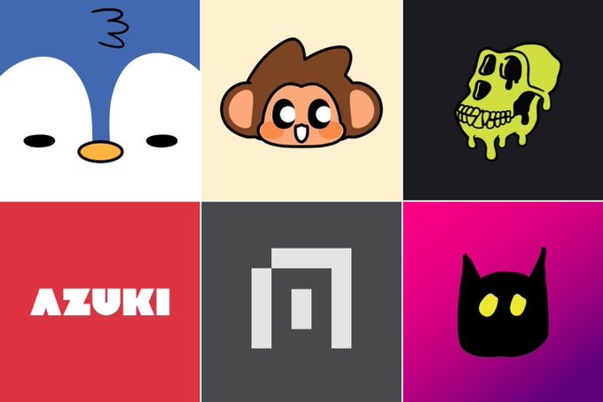The image features a grid of six different cartoon faces with various colors and styles. The faces include a penguin, a cat, a skull, a monkey, a bat, and a fish. Each face has its own unique characteristics that make them stand out from one another. The arrangement of the faces in a grid format allows for easy comparison and contrast between the different characters.