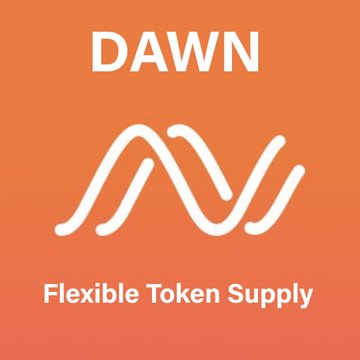 The image displays the DAWN logo with the text "DAWN" and "Flexible Token Supply," reinforcing the post's discussion about the $DAWN whitepaper's flexible token supply model.