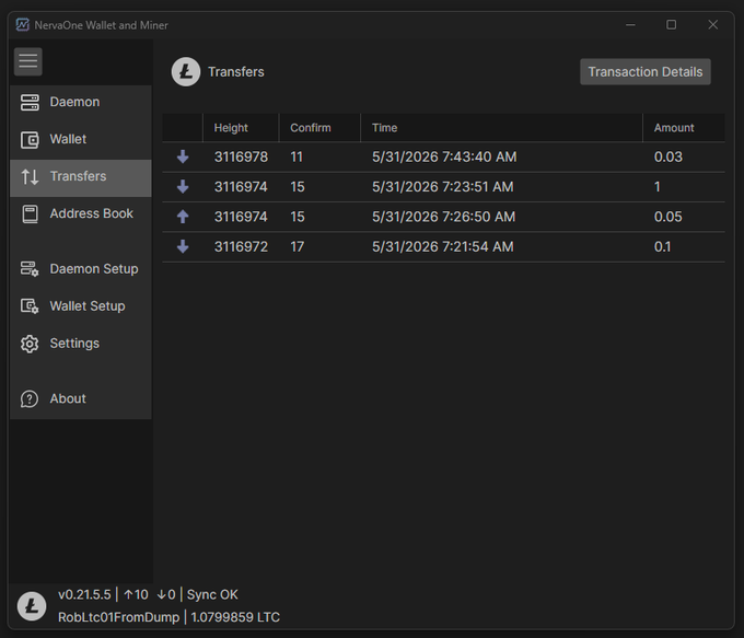 The image shows a screen displaying information about Bitcoin integration into NervaOne, specifically focusing on the transfer of funds between Bitcoin addresses. The screen has several columns with text and numbers, indicating various aspects of the transaction process such as account balances, timestamps, and transaction amounts. The post suggests that the integration is progressing well, and there are no errors or issues encountered during the process.
