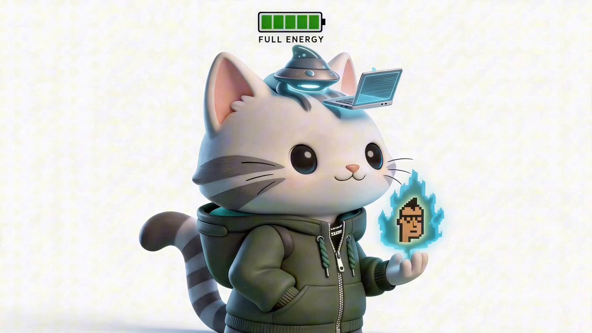 The image features a cartoon cat wearing a green jacket, holding a blue flame that appears to be powered by an energy source. The caption of the image reads "DCA 屯 $HYPE 每天都在买———————150$ #Hyperliquid". This suggests that the cat is promoting a product or service related to energy sources and digital technology, possibly for sale on platforms like eBay.