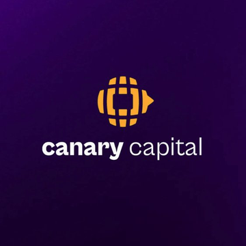 The image displays the Canary Capital logo in orange and white against a purple background, featuring a stylized globe icon above the company name. It serves as a branding visual accompanying news that Canary Capital has filed its third amendment for a proposed staked TRX ETF (TRXS).