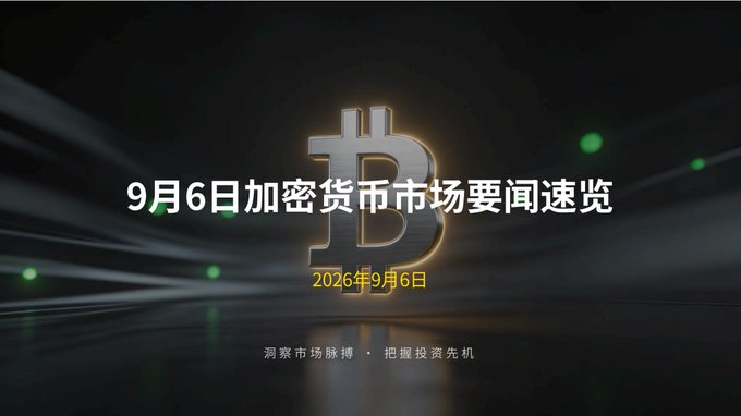 The image is a promotional graphic with a dark, dramatic background featuring light streaks and a glowing Bitcoin "₿" logo at its center, overlaid with Chinese text reading "9月6日加密货币市场要闻速览" (September 6 Cryptocurrency Market News Briefing), the date "2026年9月6日," and a tagline "洞察市场脉搏 · 把握投资先机" (Insight into market pulse · Seize investment opportunities). It serves as a header for a daily crypto market summary post about Bitcoin fluctuating around $79,800 near the $80,000 mark amid U.S. non-farm payroll data exceeding expectations and market concerns over potential Fed rate hikes suppressing risk assets.