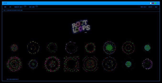 A dark web interface displays the logo 'ROTT LOOPS' above a grid of colorful pixelated circular loading animations.