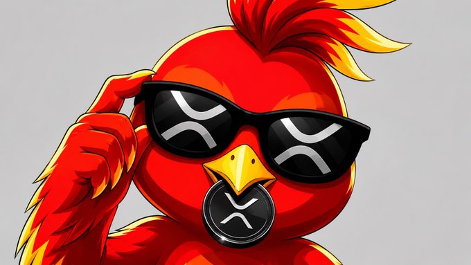 A red cartoon bird mascot wearing black sunglasses with an "X" symbol strikes a salute, with a matching "X" coin in its beak, matching the $PHNIX (Phoenix) branding and "locked in" theme of the post.