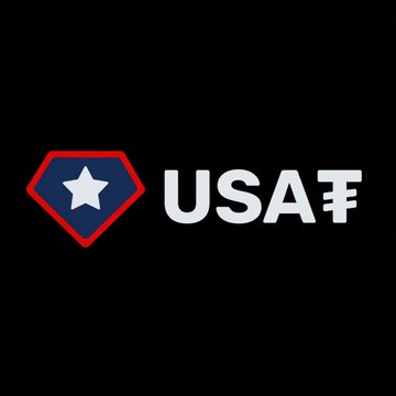 The image displays the USAT logo, featuring a white star inside a navy blue diamond outlined in red, alongside bold white "USAT" text set against a black background. This branding represents Tether's newly launched USAT stablecoin, which the post highlights as expanding onto the Celo network with native mint, burn, and gas fee capabilities beyond Ethereum.
