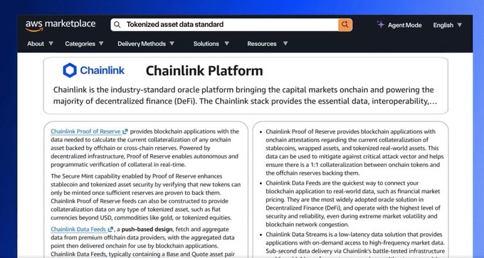 The image shows a webpage from a company named "Chainlink Platform". The webpage displays information about the platform, including its purpose and features. It also mentions that the platform has been successfully completed by a bank using proven blockchains such as @Algorand and @StellarOrg. This indicates that the platform is backed by reliable technology and has been implemented in a reputable financial institution.