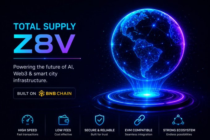 The image features a futuristic globe with a network of lines connecting different parts of the world, symbolizing the interconnectedness of technology and society. The text above the globe reads "Total Supply Z8V", indicating that this is an advertisement for a new product or service related to AI, Web3, and smart city infrastructure. The image also includes several icons representing various aspects of these technologies, such as a wallet icon, a lock icon, and a network icon. These icons are used to convey the idea that Z8V Matrix is at the forefront of innovation in these fields, with a focus on building the digital infrastructure of tomorrow.