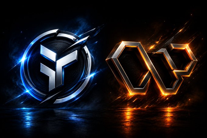 The image features two logos, one with a blue circle and the other with a gold triangle. The logo with the blue circle has a "f" inside it, while the logo with the gold triangle also contains an "f". Both logos are located on a dark background, which contrasts with their colors. The text in the image reads: "Focus on what is in the image and how it relates to the post."