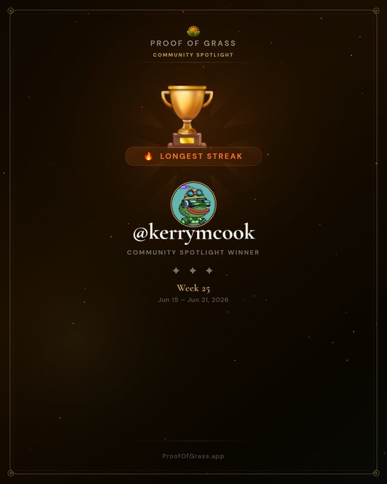 The image features a poster with a gold trophy, which has the text "Proof Of Grass" written above it. The poster also includes a social media handle, "@XTouchGrass", and a link to a website called ProofOfGrass.app.