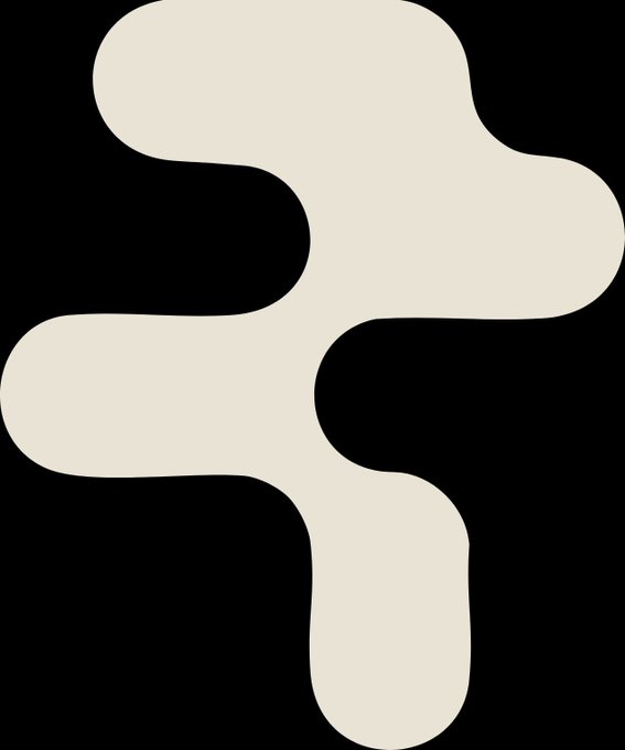 A minimalist graphic featuring an abstract, rounded, interconnected beige shape on a black background.