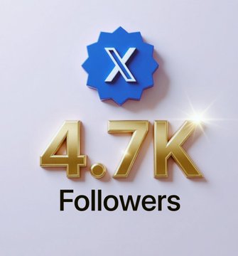 Image showing a Twitter/X verified badge with the text "4.7K Followers" displayed in gold and black lettering on a light background.
