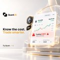 The image shows a "Trade smarter" promotional graphic for [QuantVPS](https://quantvps.com), featuring a phone displaying trading charts with positive and negative growth indicators, alongside an abstract background design. It visually represents the concept of monitoring funding rates mentioned in the post, where traders may overlook hidden holding costs (0.084%) while focused on price movements shown on the charts.
